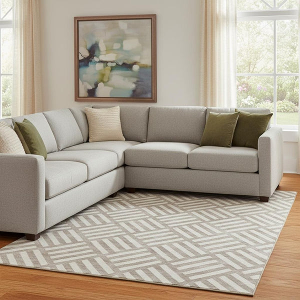 HomeRoots 8' X 10' Taupe & Ivory Geometric Washable Area Rug with UV Protection for Stylish, Durable Living Spaces 652441