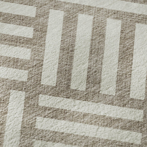 HomeRoots 9' X 12' Stylish Taupe and Ivory Geometric Washable Area Rug with UV Protection for Homes and Pets 652442