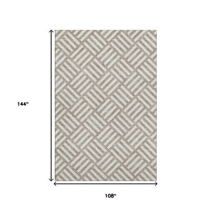HomeRoots 9' X 12' Stylish Taupe and Ivory Geometric Washable Area Rug with UV Protection for Homes and Pets 652442