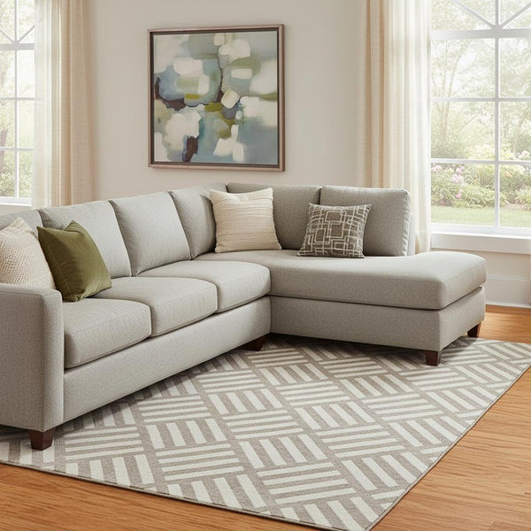 HomeRoots 9' X 12' Stylish Taupe and Ivory Geometric Washable Area Rug with UV Protection for Homes and Pets 652442