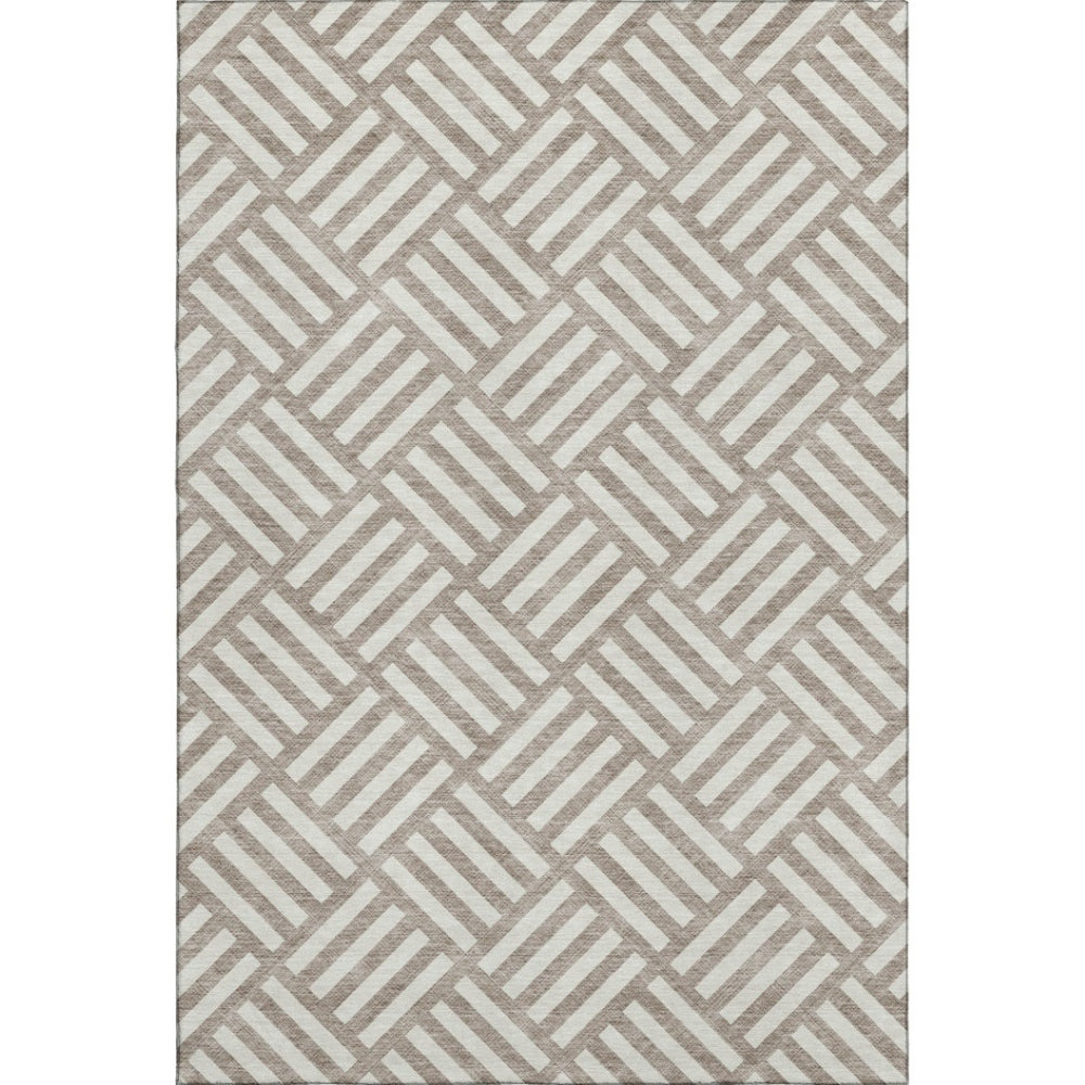 HomeRoots 10' X 14' Stylish Taupe & Ivory Geometric Washable Area Rug with UV Protection for High Traffic Spaces 652443