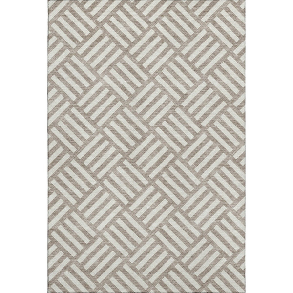 HomeRoots 10' X 14' Stylish Taupe & Ivory Geometric Washable Area Rug with UV Protection for High Traffic Spaces 652443