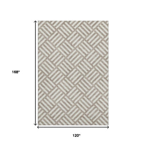 HomeRoots 10' X 14' Stylish Taupe & Ivory Geometric Washable Area Rug with UV Protection for High Traffic Spaces 652443
