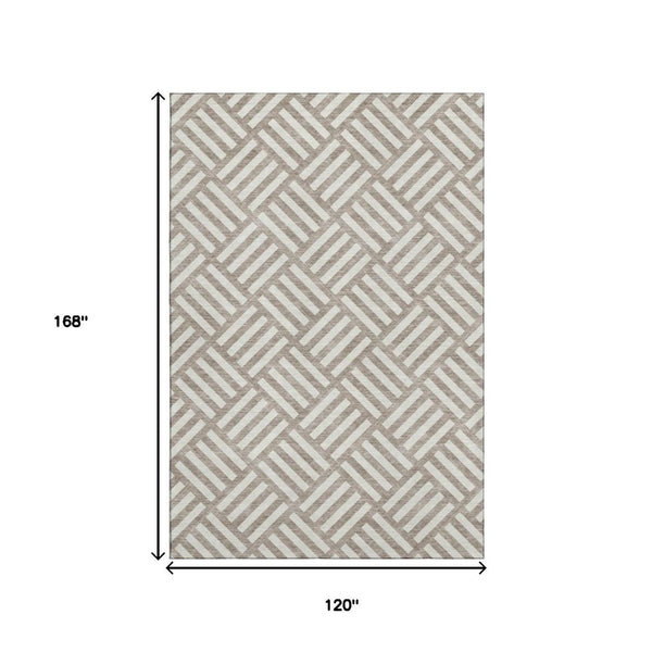 HomeRoots 10' X 14' Stylish Taupe & Ivory Geometric Washable Area Rug with UV Protection for High Traffic Spaces 652443