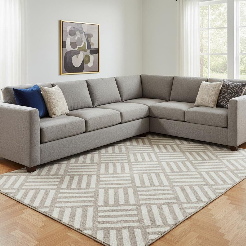 HomeRoots 10' X 14' Stylish Taupe & Ivory Geometric Washable Area Rug with UV Protection for High Traffic Spaces 652443