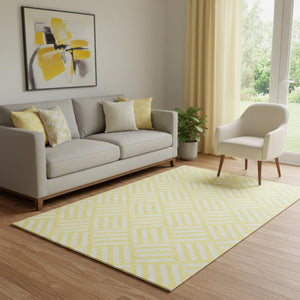 HomeRoots 5' X 8' Yellow And Ivory Geometric Area Rug - Durable, Washable, UV Protected for Family Homes 652445