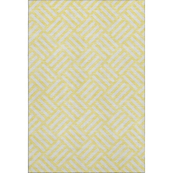 HomeRoots 5' X 8' Yellow And Ivory Geometric Area Rug - Durable, Washable, UV Protected for Family Homes 652445