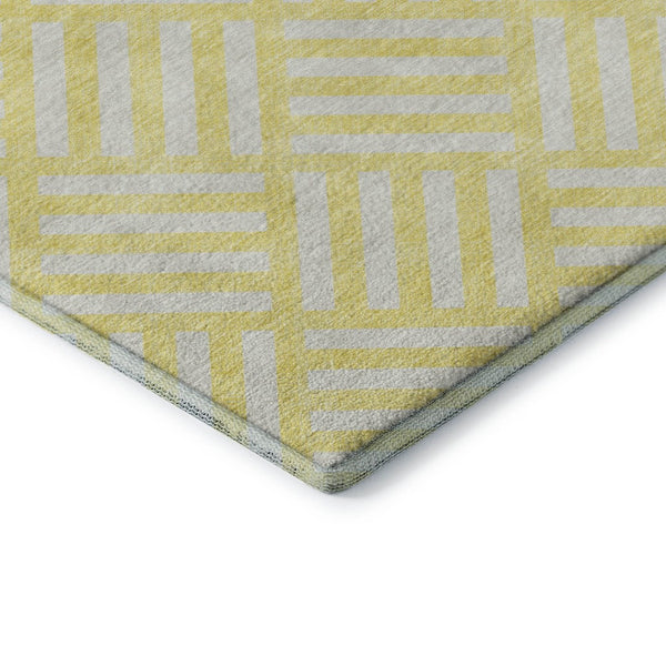HomeRoots 5' X 8' Yellow And Ivory Geometric Area Rug - Durable, Washable, UV Protected for Family Homes 652445