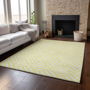 HomeRoots 5' X 8' Yellow And Ivory Geometric Area Rug - Durable, Washable, UV Protected for Family Homes 652445