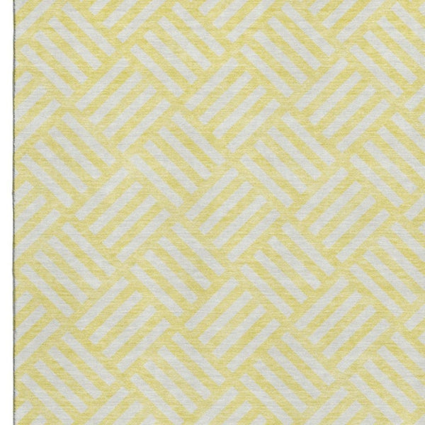 HomeRoots 5' X 8' Yellow And Ivory Geometric Area Rug - Durable, Washable, UV Protected for Family Homes 652445