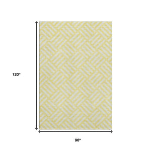 HomeRoots 8' X 10' Washable Yellow & Ivory Geometric Area Rug with UV Protection for Modern Homes & Families 652447