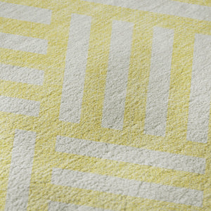 HomeRoots 8' X 10' Washable Yellow & Ivory Geometric Area Rug with UV Protection for Modern Homes & Families 652447