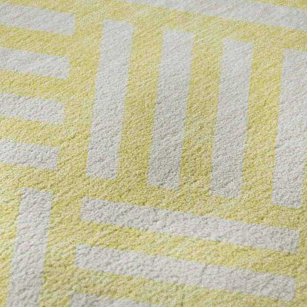 HomeRoots 8' X 10' Washable Yellow & Ivory Geometric Area Rug with UV Protection for Modern Homes & Families 652447