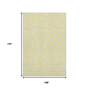 HomeRoots 9' X 12' Modern Yellow and Ivory Geometric Area Rug - Washable, UV Protected, Stain Resistant, Non-Slip 652448