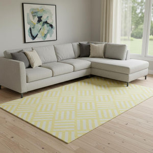HomeRoots 9' X 12' Modern Yellow and Ivory Geometric Area Rug - Washable, UV Protected, Stain Resistant, Non-Slip 652448