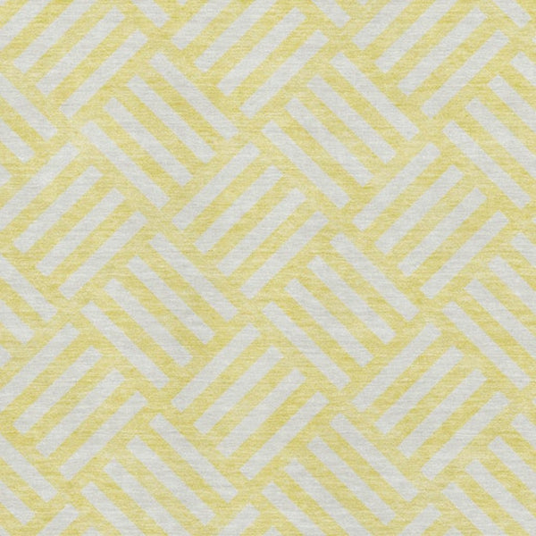 HomeRoots 9' X 12' Modern Yellow and Ivory Geometric Area Rug - Washable, UV Protected, Stain Resistant, Non-Slip 652448