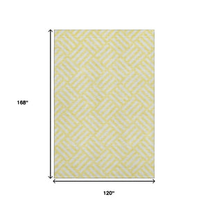 HomeRoots 10' Yellow & Ivory Geometric Washable Area Rug - UV Protection, Stain-Resistant, Durable Design! 652449