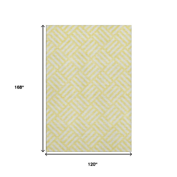 HomeRoots 10' Yellow & Ivory Geometric Washable Area Rug - UV Protection, Stain-Resistant, Durable Design! 652449
