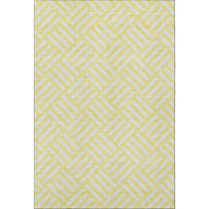 HomeRoots 10' Yellow & Ivory Geometric Washable Area Rug - UV Protection, Stain-Resistant, Durable Design! 652449