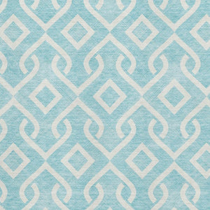 HomeRoots 5' X 8' Aqua and Ivory Geometric Washable Area Rug - Stylish, Durable, Stain-Resistant, UV Protected! 652451