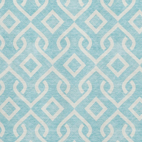 HomeRoots 5' X 8' Aqua and Ivory Geometric Washable Area Rug - Stylish, Durable, Stain-Resistant, UV Protected! 652451