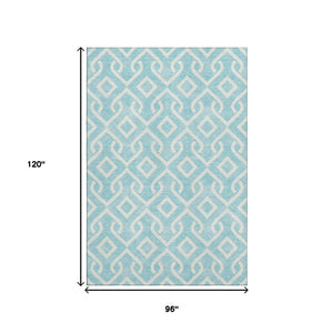HomeRoots 8' X 10' Aqua & Ivory Geometric Washable Area Rug - Stylish, Durable, UV-Protected for Family Homes 652453