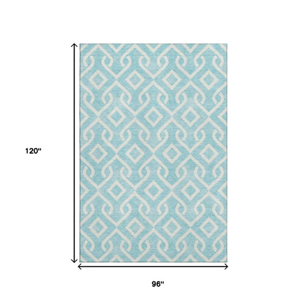 HomeRoots 8' X 10' Aqua & Ivory Geometric Washable Area Rug - Stylish, Durable, UV-Protected for Family Homes 652453