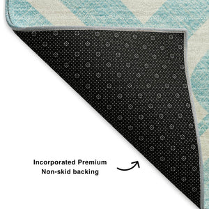 HomeRoots 8' X 10' Aqua & Ivory Geometric Washable Area Rug - Stylish, Durable, UV-Protected for Family Homes 652453