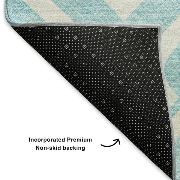 HomeRoots 8' X 10' Aqua & Ivory Geometric Washable Area Rug - Stylish, Durable, UV-Protected for Family Homes 652453