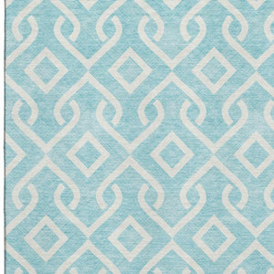 HomeRoots 8' X 10' Aqua & Ivory Geometric Washable Area Rug - Stylish, Durable, UV-Protected for Family Homes 652453