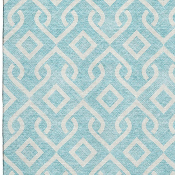 HomeRoots 8' X 10' Aqua & Ivory Geometric Washable Area Rug - Stylish, Durable, UV-Protected for Family Homes 652453