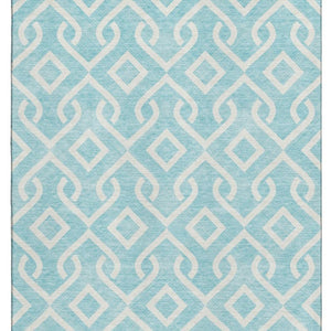 HomeRoots 8' X 10' Aqua & Ivory Geometric Washable Area Rug - Stylish, Durable, UV-Protected for Family Homes 652453