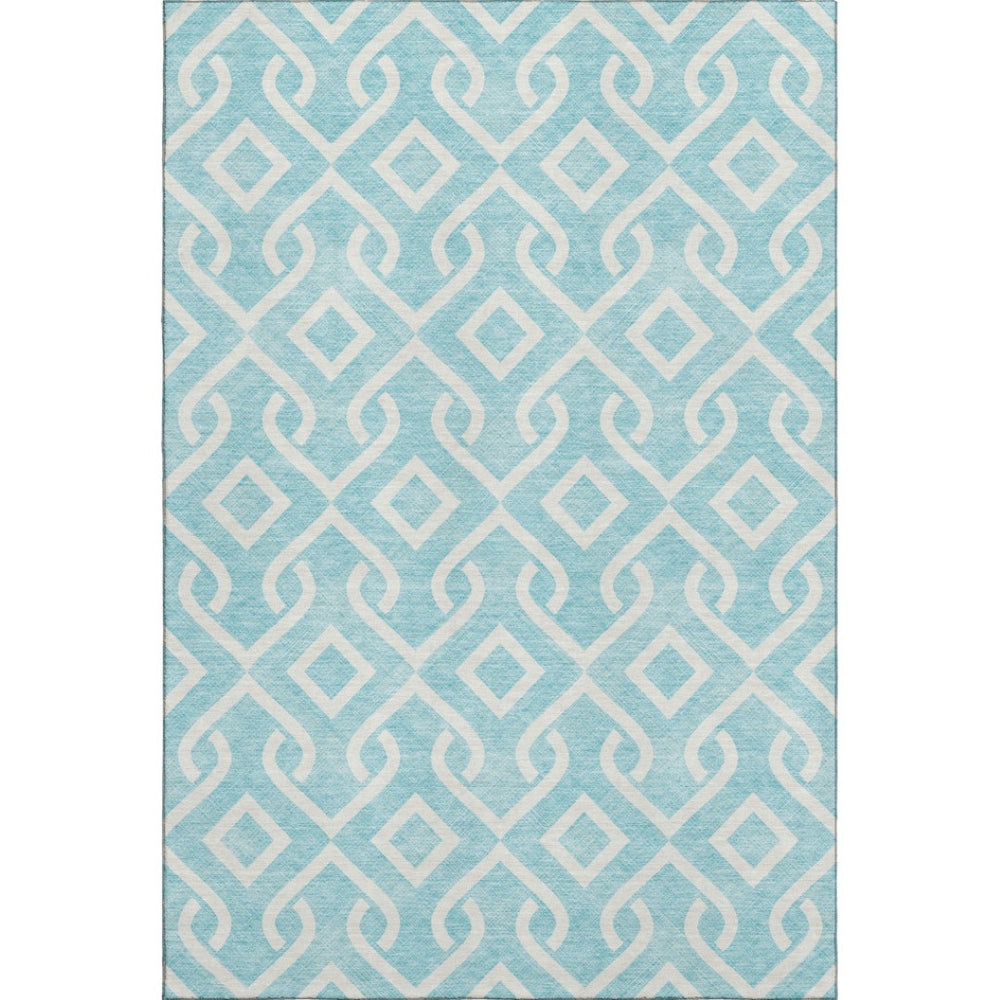 HomeRoots 9' X 12' Aqua & Ivory Geometric Area Rug - Washable, UV-Protected, Perfect for Kids & Pets! 652454