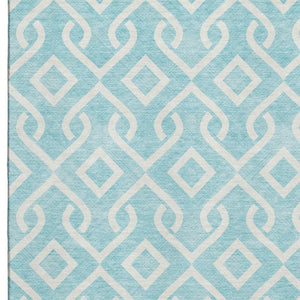 HomeRoots 9' X 12' Aqua & Ivory Geometric Area Rug - Washable, UV-Protected, Perfect for Kids & Pets! 652454