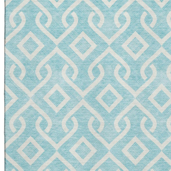 HomeRoots 9' X 12' Aqua & Ivory Geometric Area Rug - Washable, UV-Protected, Perfect for Kids & Pets! 652454