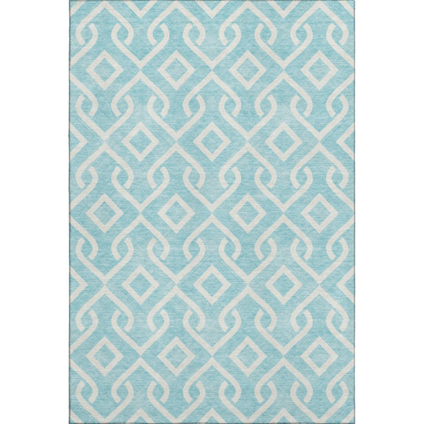 HomeRoots 10' Aqua and Ivory Geometric Area Rug - Washable, UV Protected, Stain Resistant for Busy Homes 652455