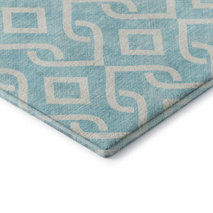 HomeRoots 10' Aqua and Ivory Geometric Area Rug - Washable, UV Protected, Stain Resistant for Busy Homes 652455