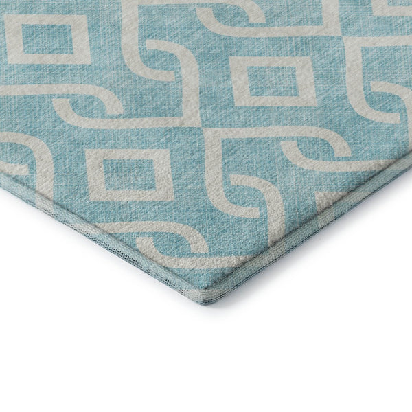 HomeRoots 10' Aqua and Ivory Geometric Area Rug - Washable, UV Protected, Stain Resistant for Busy Homes 652455