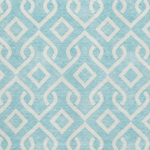 HomeRoots 10' Aqua and Ivory Geometric Area Rug - Washable, UV Protected, Stain Resistant for Busy Homes 652455