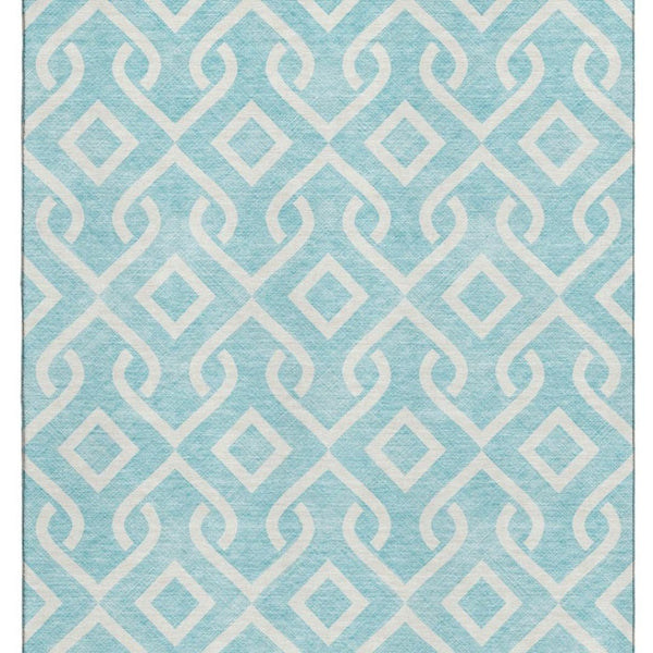 HomeRoots 10' Aqua and Ivory Geometric Area Rug - Washable, UV Protected, Stain Resistant for Busy Homes 652455