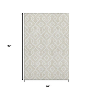 HomeRoots 5' X 8' Beige and Ivory Geometric Area Rug - Stylish, Washable Design with UV Protection for Durability 652457
