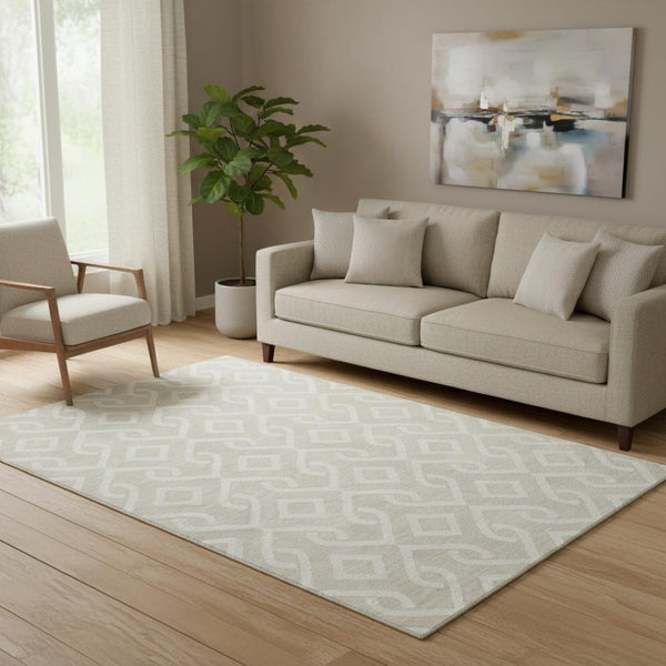 HomeRoots 5' X 8' Beige and Ivory Geometric Area Rug - Stylish, Washable Design with UV Protection for Durability 652457