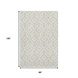 HomeRoots 8' X 10' Beige and Ivory Geometric Area Rug - Washable, Durable, UV Protected for High-Traffic Spaces 652459