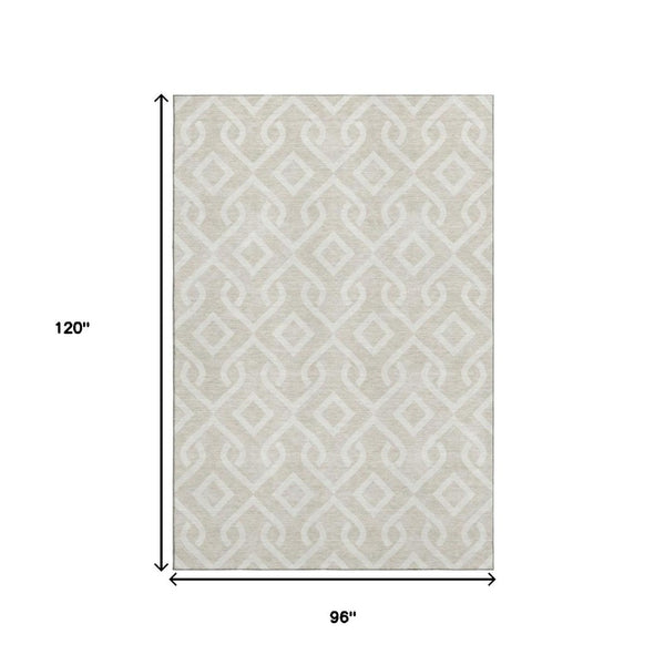 HomeRoots 8' X 10' Beige and Ivory Geometric Area Rug - Washable, Durable, UV Protected for High-Traffic Spaces 652459