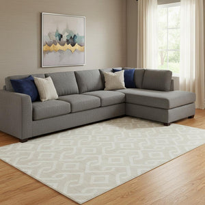 HomeRoots 8' X 10' Beige and Ivory Geometric Area Rug - Washable, Durable, UV Protected for High-Traffic Spaces 652459