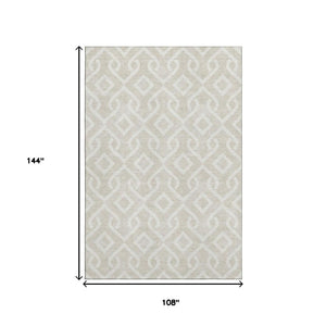 HomeRoots 9' X 12' Beige and Ivory Geometric Washable Area Rug - Stylish, Durable, Stain-Resistant, UV Protected! 652460