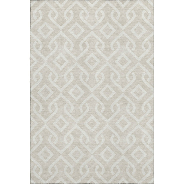 HomeRoots 9' X 12' Beige and Ivory Geometric Washable Area Rug - Stylish, Durable, Stain-Resistant, UV Protected! 652460