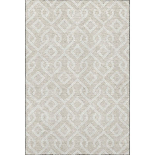 HomeRoots 9' X 12' Beige and Ivory Geometric Washable Area Rug - Stylish, Durable, Stain-Resistant, UV Protected! 652460