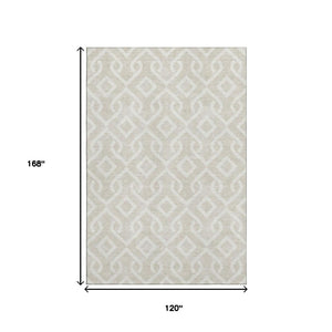 HomeRoots 10' X 14' Beige Geometric Washable Area Rug - Durable, UV-Protected, Stylish for High-Traffic Spaces 652461