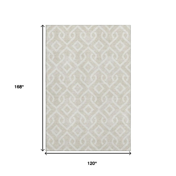 HomeRoots 10' X 14' Beige Geometric Washable Area Rug - Durable, UV-Protected, Stylish for High-Traffic Spaces 652461